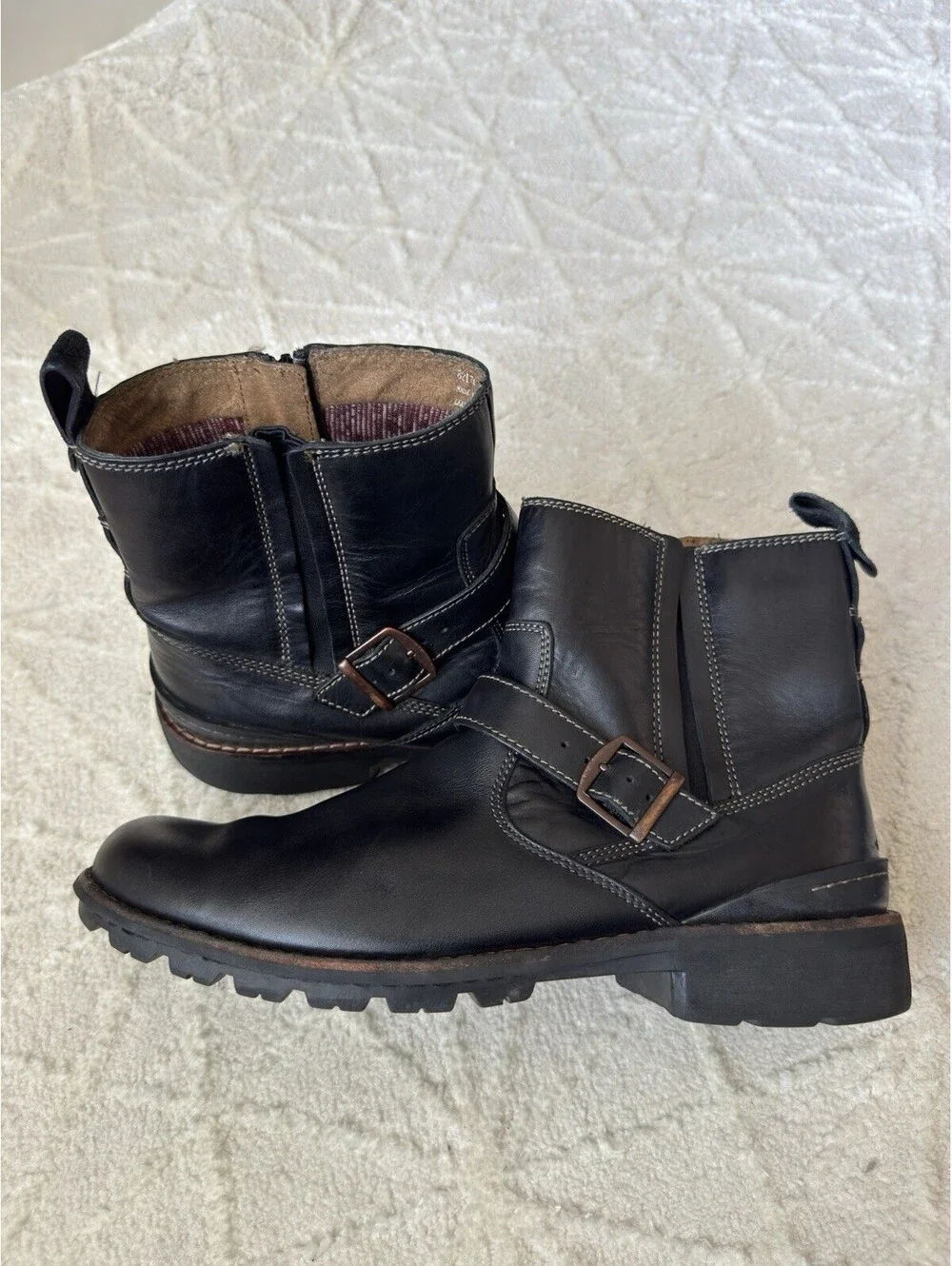 Clarks Men's Chilton side-zip buckle biker boots black leather 11 M